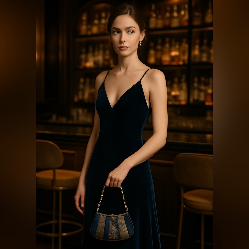 Talbots Purse Clutch Brocade Silk Handbag Brown Evening Shoulder Bag Brass Strap